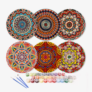 Malen nach Zahlen 20 cm Tischsets (6 Stück) - Böhmische Mandala Rund