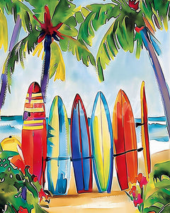 Diamond Painting - Bunte Surfbretter – 40 x 50 cm auf Keilrahmen gespannt