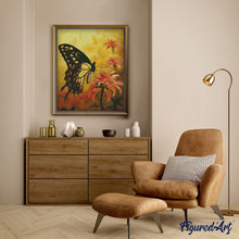 Laden Sie das Bild in den Galerie-Viewer, Diamond Painting - Schwalbenschwanz und orange Blumen