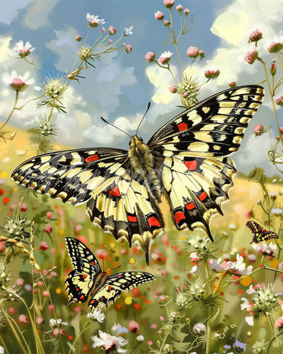 Diamond Painting - Proserpine-Schmetterling und Wildblumen