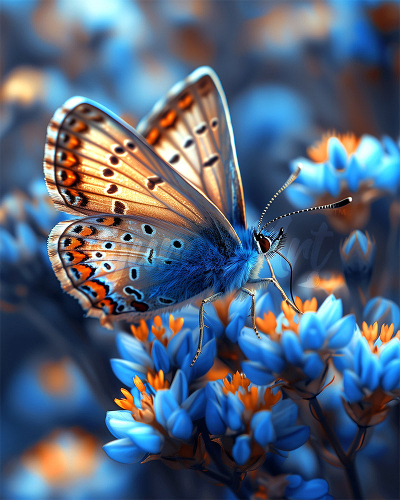 Diamond Painting - Schmetterling und blaue Blumen