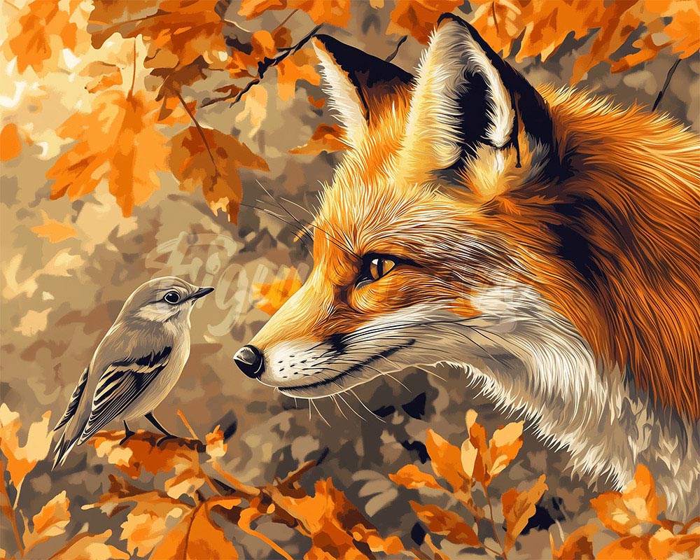 Diamond Painting - Fuchs und Vogel im Herbst