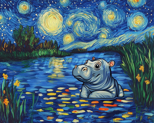 Diamond Painting - Nilpferd in der Sternennacht