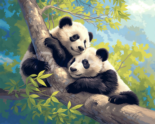 Diamond Painting - Pandas auf einem Ast