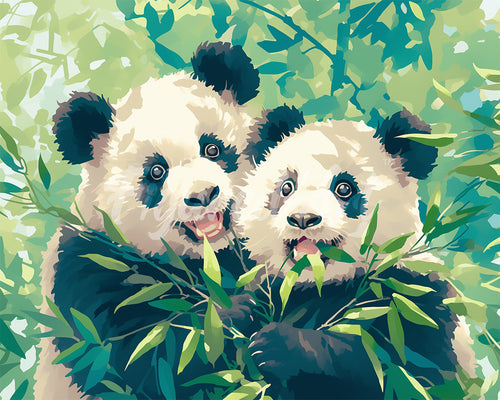 Diamond Painting - Pandas, die Bambus essen