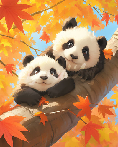 Diamond Painting - Pandababys im Herbst