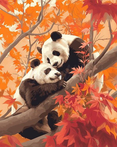 Diamond Painting - Pandazwillinge im Herbst