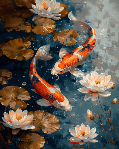 Diamond Painting - Vintage-Koi-Karpfen und Blumen