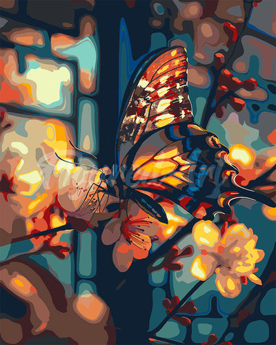 Malen nach Zahlen Figured'Art – Schmetterling und Kirschblüten