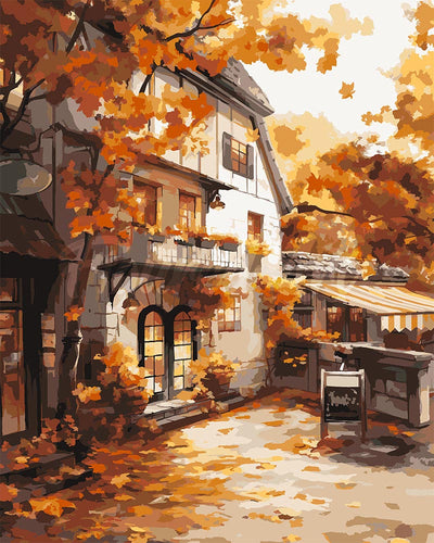 Malen nach Zahlen Figured'Art – Herbst-Café-Fassade