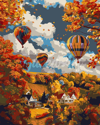 Malen nach Zahlen Figured'Art – Herbstliches Ballonabenteuer