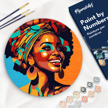 Laden Sie das Bild in den Galerie-Viewer, Malen nach Zahlen auf Holzscheibe - Afrikanische Königin Pop Art
