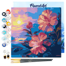 Laden Sie das Bild in den Galerie-Viewer, Mini Malen nach Zahlen mit Rahmen - Hibiskus bei Sonnenuntergang