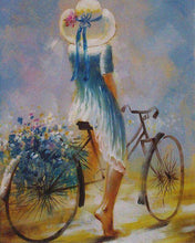 Laden Sie das Bild in den Galerie-Viewer, Malen nach Zahlen für Erwachsene | Junge Frau mit Fahrrad | Figured&#39;Art