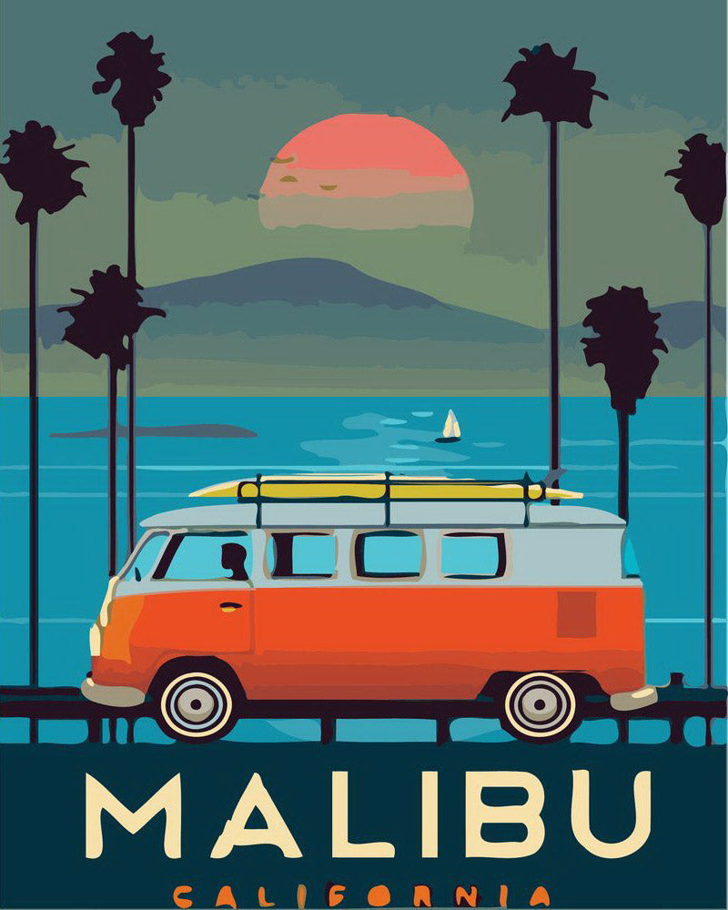 Malen nach Zahlen Figured'Art – Reiseposter Malibu Kalifornien