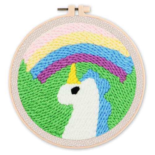 Punch Needle set Pastellfarbenes Einhorn und Regenbogen