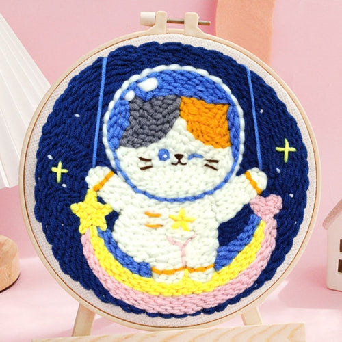 Punch Needle set Kosmonautenkatze und Regenbogen