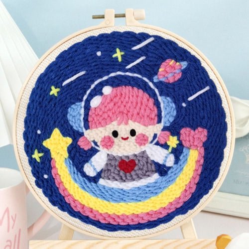 Punch Needle set Kosmonautenmädchen und Regenbogen