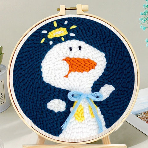 Punch Needle set Schneemann mit einer blauen Schleife