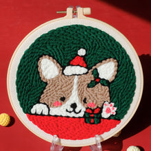 Laden Sie das Bild in den Galerie-Viewer, Punch Needle set Hund mit Weihnachtsmannmütze