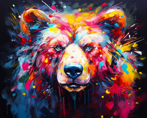 Diamond Painting – Bär Farbenfroh Abstrakt – 40 x 50 cm auf Keilrahmen gespannt