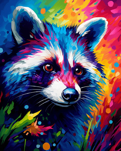 Diamond Painting - Waschbär Farbenfroh Abstrakt