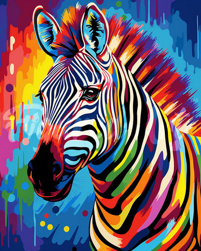 Diamond Painting – Zebra Farbenfroh Abstrakt – 40 x 50 cm auf Keilrahmen gespannt