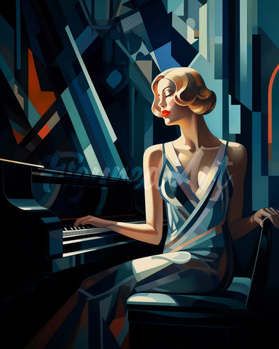 Diamond Painting – Art-Deco-Frau am Klavier