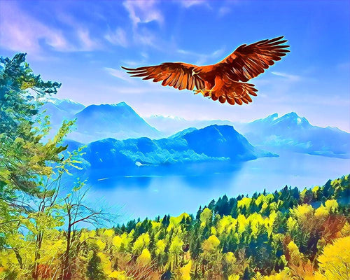 Kreuzstich – Adler und schweizer Landschaft