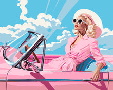 Laden Sie das Bild in den Galerie-Viewer, Malen nach Zahlen Figured&#39;Art – Diva in einem rosa Retro-Auto