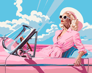 Malen nach Zahlen Figured'Art – Diva in einem rosa Retro-Auto