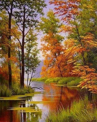 Diamond Painting – See im Herbst – 40 x 50 cm auf Keilrahmen gespannt | Figured'Art