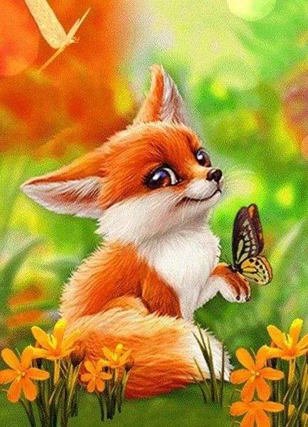 Diamond Painting – Fuchs und Schmetterling – 40 x 50 cm auf Keilrahmen gespannt | Figured'Art