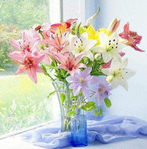 Diamond Painting, Vase mit frischen Blumen
