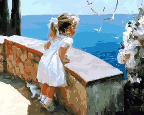Malen nach Zahlen fŸr Erwachsene |ÊKleines Mädchen mit Blick auf das Meer | Figured'Art